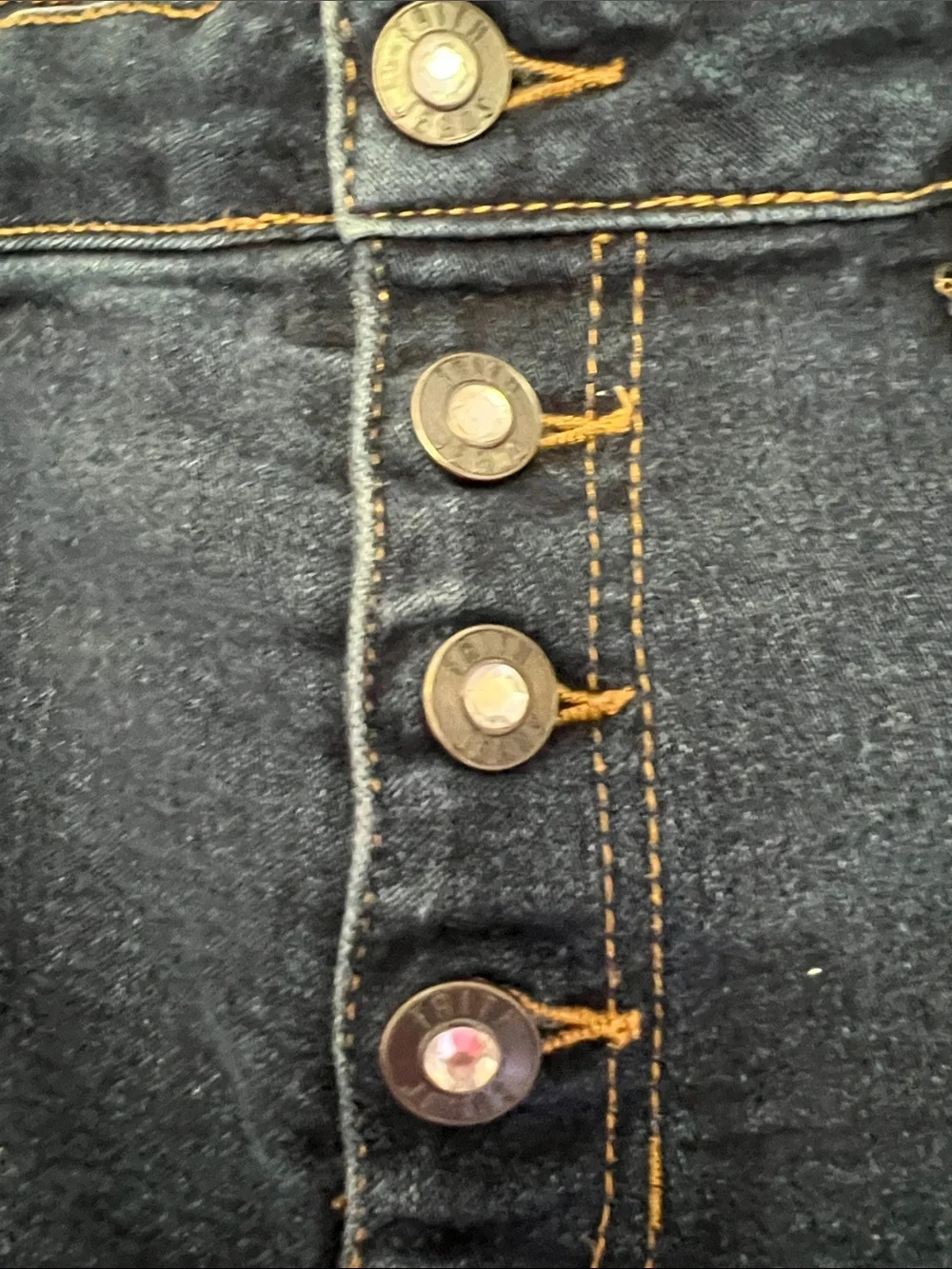 Summer Sale! Women’s High-Rise Dark Blue Denim Shorts w/Crystal Detail Button